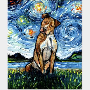Brown Pitbull Night Posters and Art